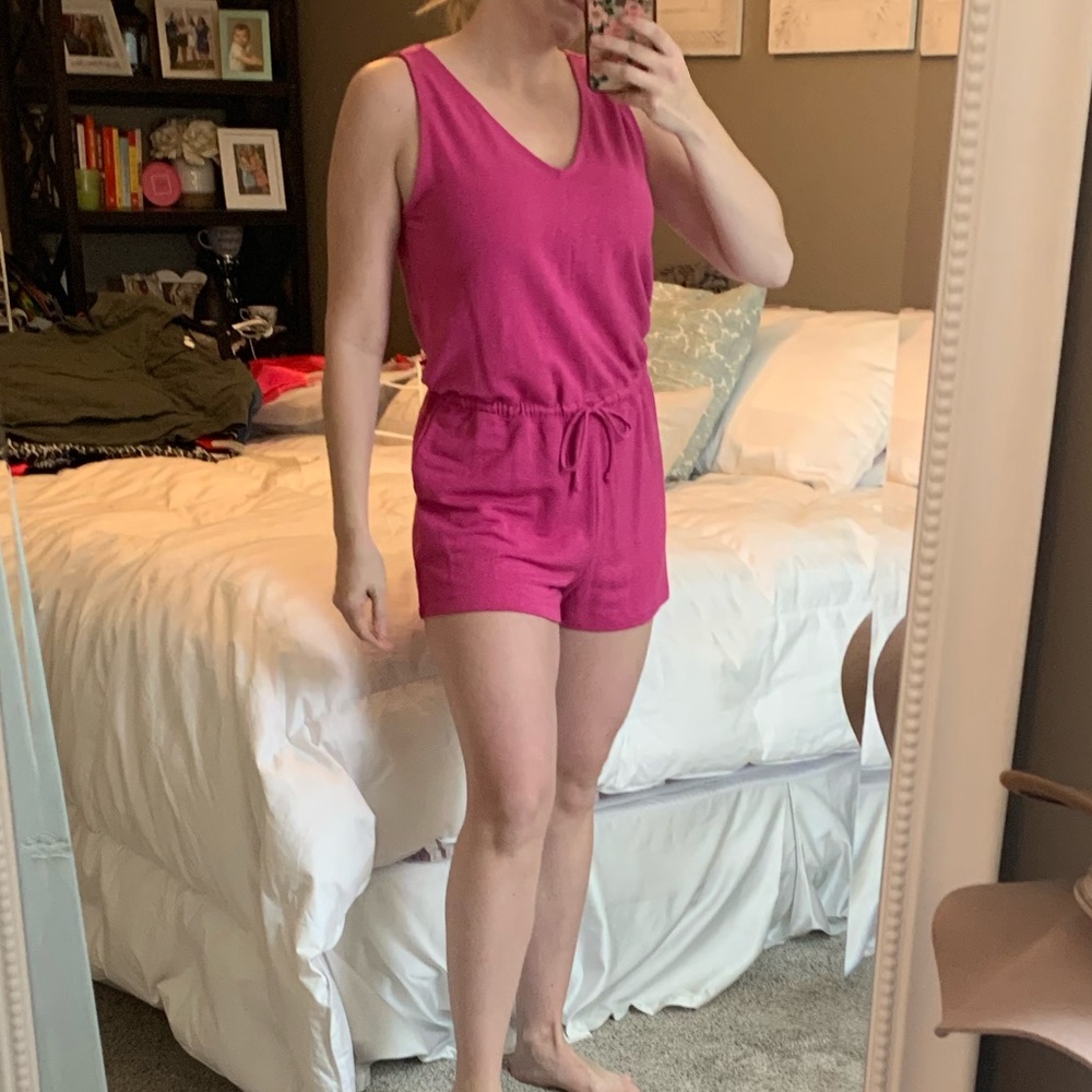 Fuchsia romper with drawstring waist